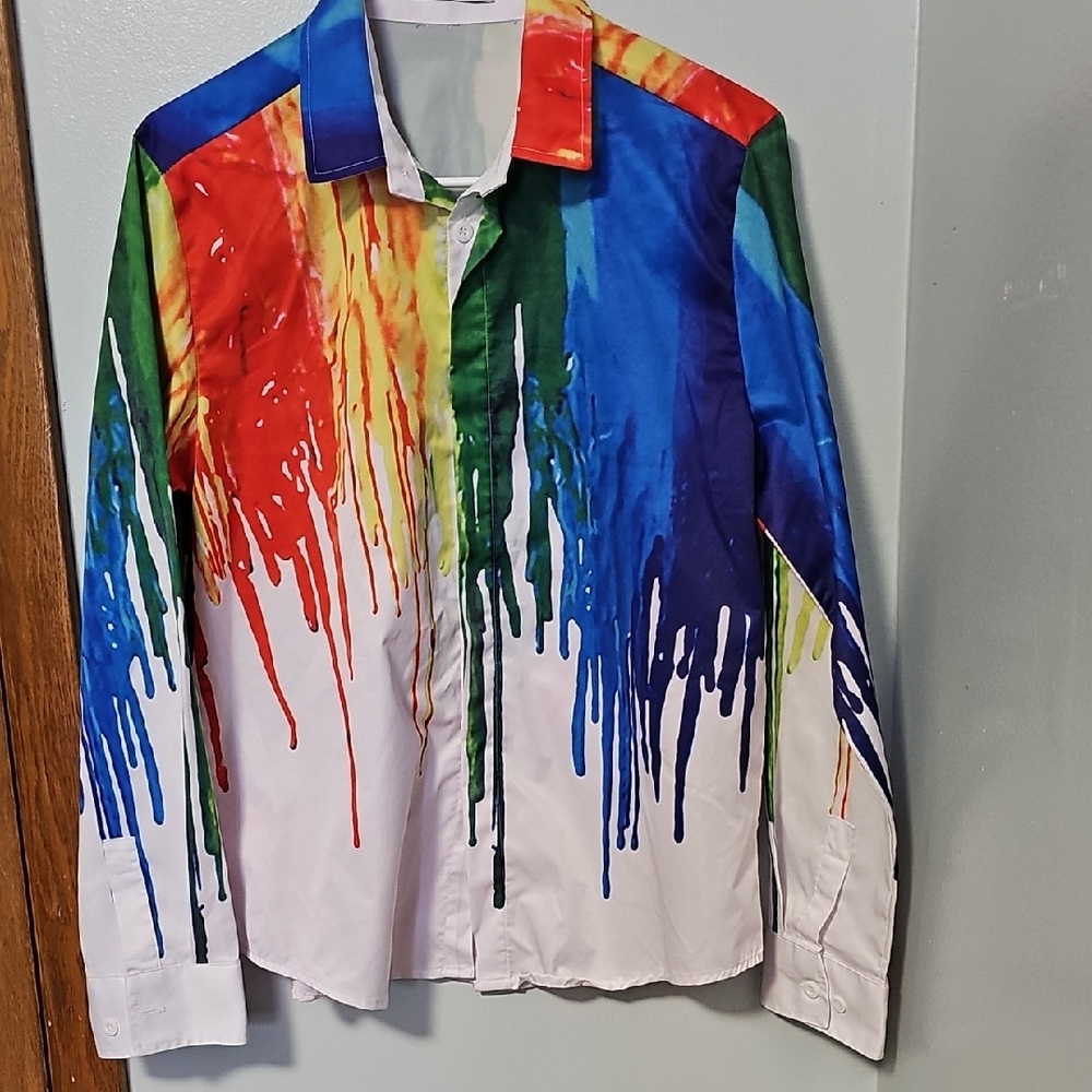 Vibrant Drip Pattern Men's Casual Shirt